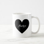 Black Heart Personalized Script Mug<br><div class="desc">Modern and cute round mug featuring a black heart modern calligraphy script. This mug will be perfect as a gift. Similar items and other colours are available.</div>