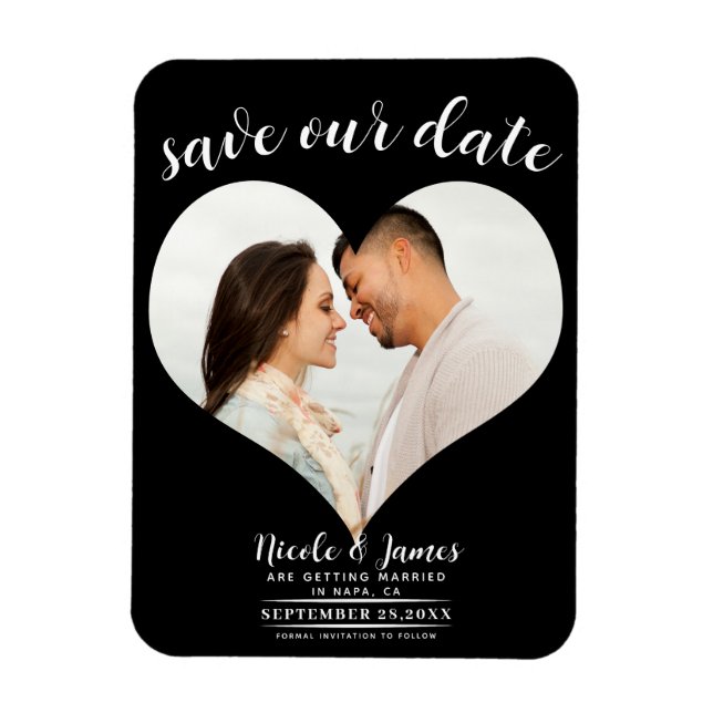 Black Heart Photo Wedding Save the Date Magnet (Vertical)