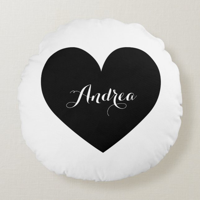 Black Heart & Polka Dots Pattern Personalized Round Pillow (Front)