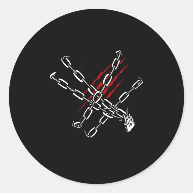 Black Heart Red Chains Cool Gothic Valentine's Day Classic Round Sticker (Front)
