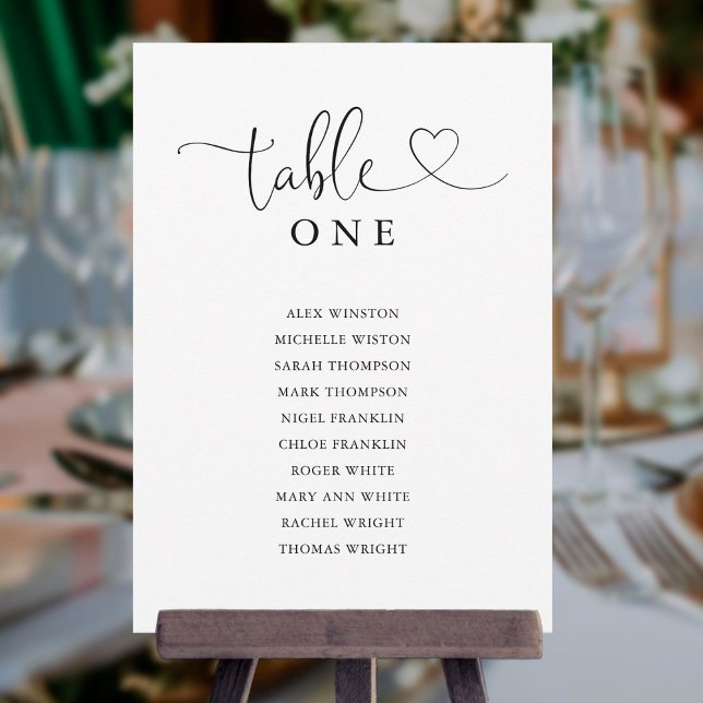 Black Heart Script Table Number Seating Chart (Creator Uploaded)