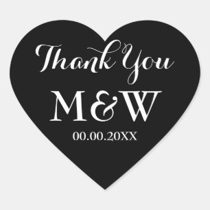 Black heart shaped wedding favour thank you sticke sticker