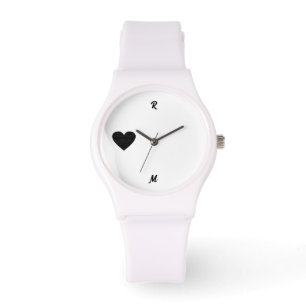 Black Heart Silhouette Personalized Initial Name Watch