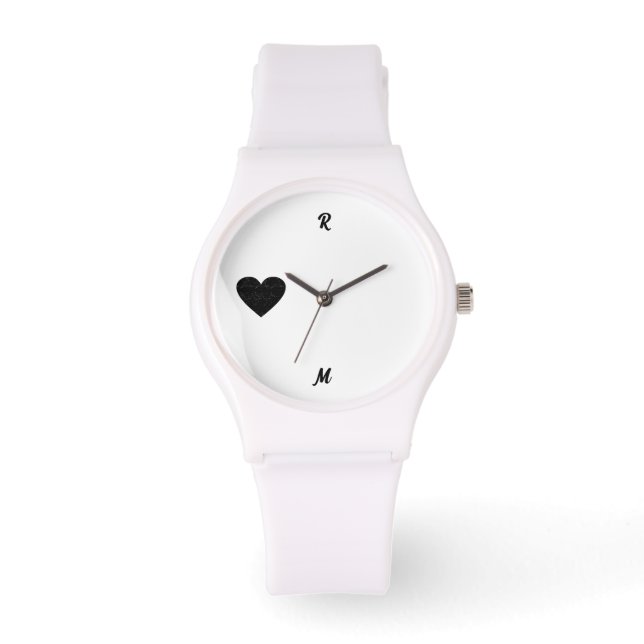 Black Heart Silhouette Personalized Initial Name Watch (Front)