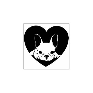 Black Heart Simple French Bulldog Rubber Stamp