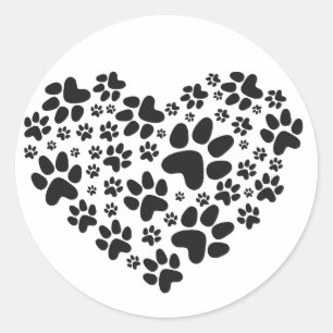 black heart with paws, animal foodprint pattern classic round sticker