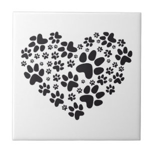 black heart with paws, animal foodprint pattern tile
