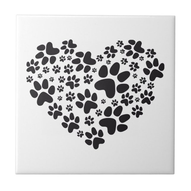black heart with paws, animal foodprint pattern tile (Front)