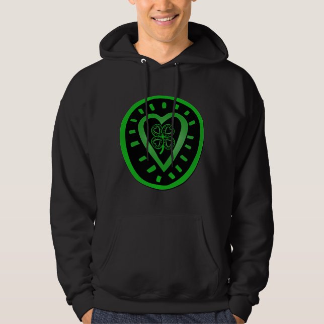 Black Heart with Shamrock St Patrick's Day Hoddie Hoodie (Front)