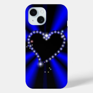 Black Heart with Stars on blue Rainbow iPhone 15 Case