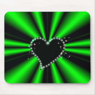 Black Heart with Stars on green black Rainbow Mouse Pad
