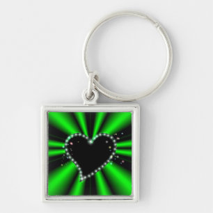 Black Heart with Stars on green Rainbow Keychain