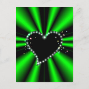 Black Heart with Stars on green Rainbow Postcard