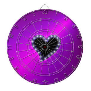 Black Heart with Stars on Purple Pink Rainbow Dartboard