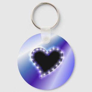 Black Heart with Stars on Purple Pink Rainbow Keychain