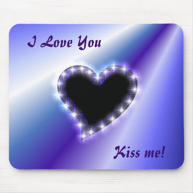 Black Heart with Stars on Purple Pink Rainbow Mouse Pad (Front)