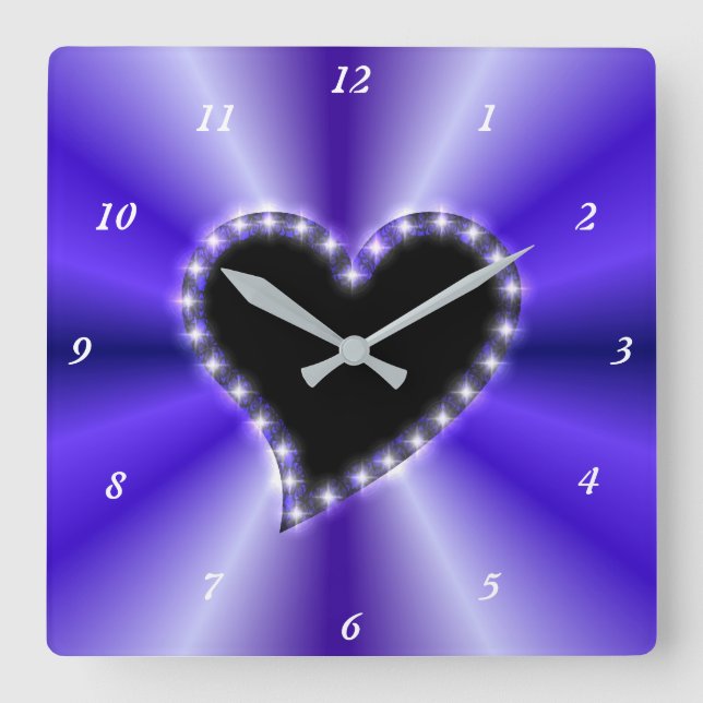 Black Heart with Stars on Purple Pink Rainbow Square Wall Clock (Front)
