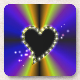 Black Heart with Stars on purple yellow Rainbow Coaster