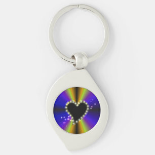 Black Heart with Stars on purple yellow Rainbow Keychain