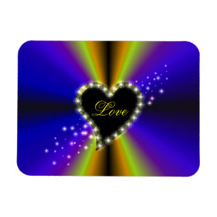 Black Heart with Stars on purple yellow Rainbow Magnet