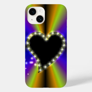 Black Heart with Stars on Rainbow Case-Mate iPhone 14 Case