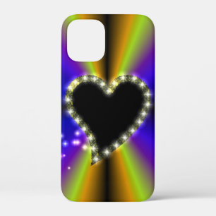 Black Heart with Stars on Rainbow iPhone 12 Mini Case
