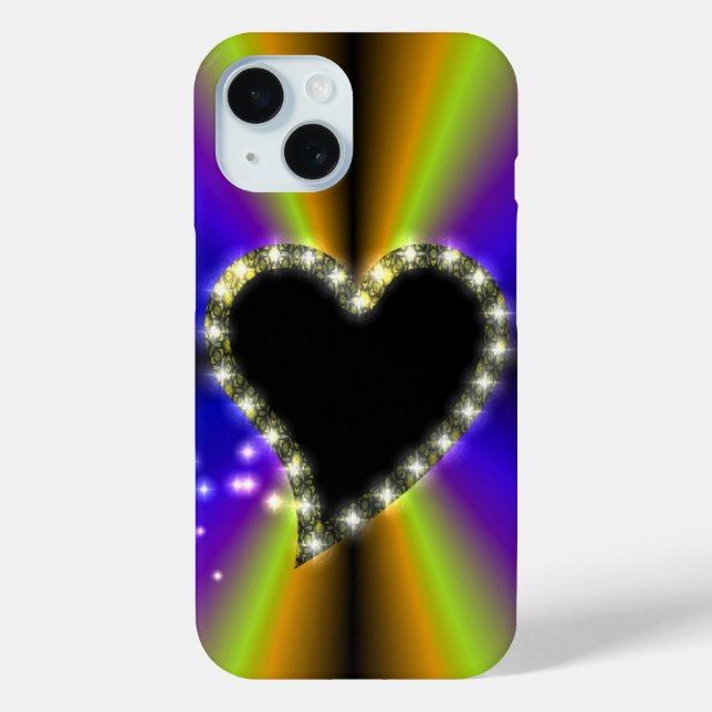 Black Heart with Stars on Rainbow Case-Mate iPhone Case (Back)