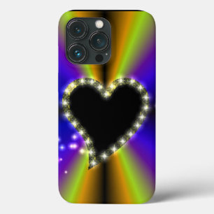 Black Heart with Stars on Rainbow iPhone 13 Pro Case