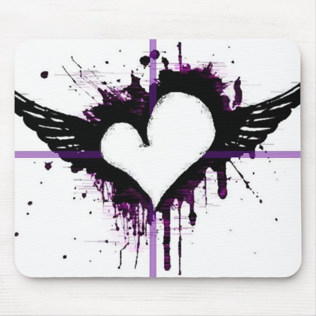 Black Heart with Wings Mousepad (Front)