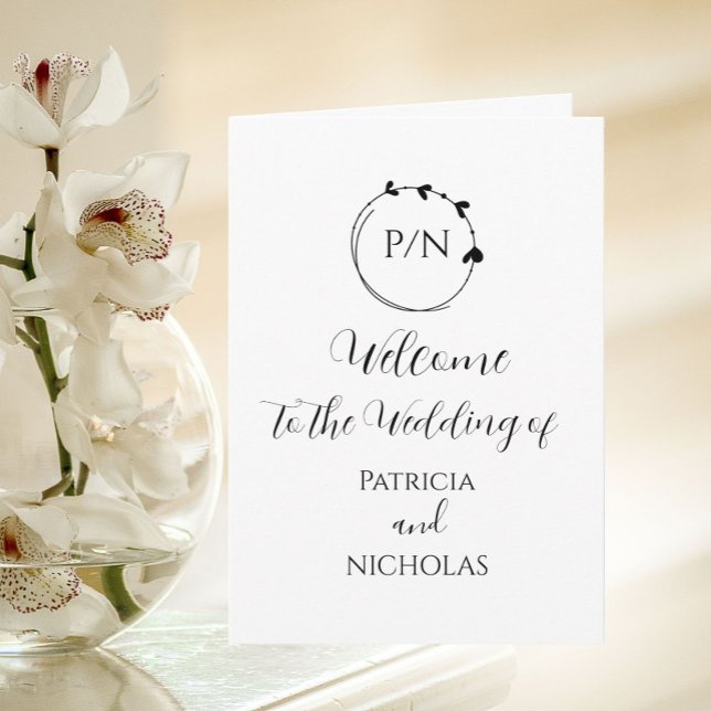 Black Heart Wreath and Initials Wedding Program (In Situ)