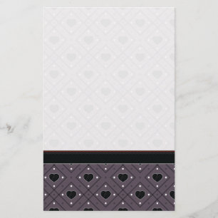 Black Hearts And Dots Plaid Pattern With Border Stationery