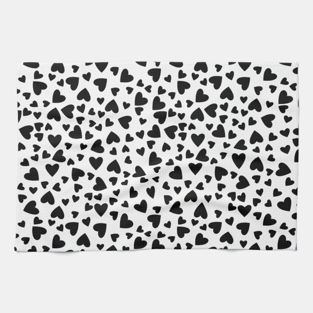 Black Hearts Custom Background Colour Kitchen Towel (Horizontal)