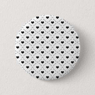 Black Hearts Geometric Grid Minimalist Coquette 2 Inch Round Button