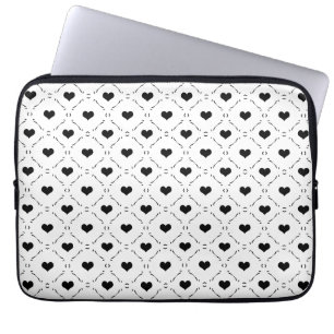 Black Hearts Geometric Grid Minimalist Coquette Laptop Sleeve