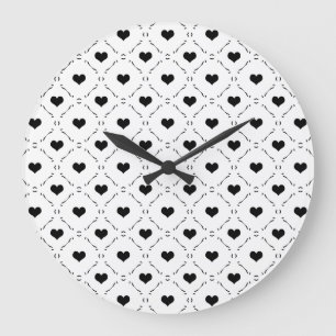 Black Hearts Geometric Grid Minimalist Coquette Large Clock