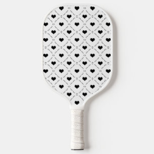 Black Hearts Geometric Grid Minimalist Coquette Pickleball Paddle