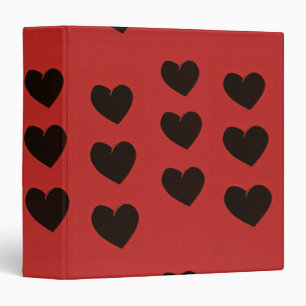 Black hearts on red 3 ring binder