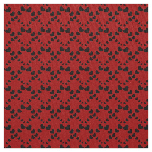 Black Hearts on Red Fabric (Swatch)