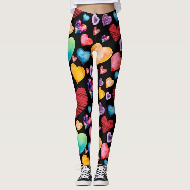 Black Hearts Pattern Leggings (Front)