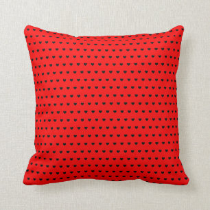 Black Hearts Pattern on Flashy Red Throw Pillow