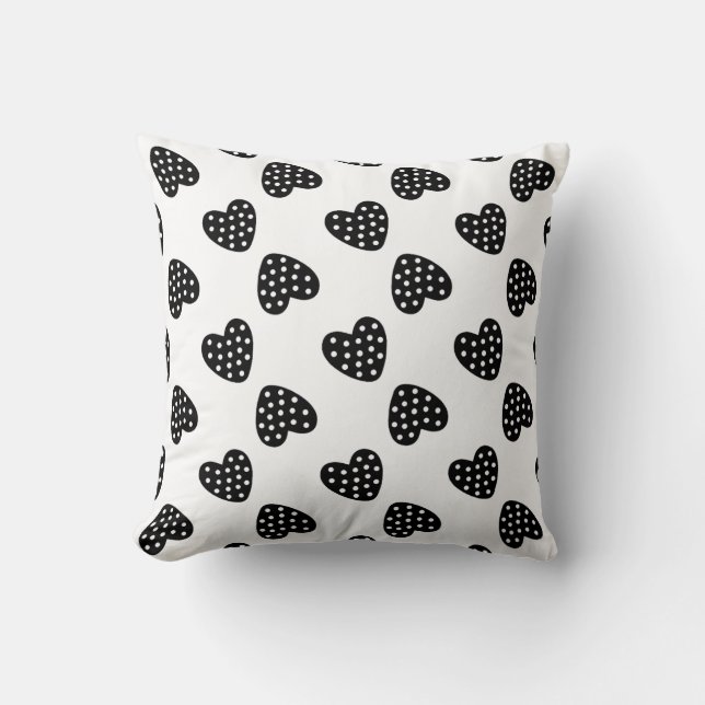 Black Hearts Pattern Throw Pillow (Front)