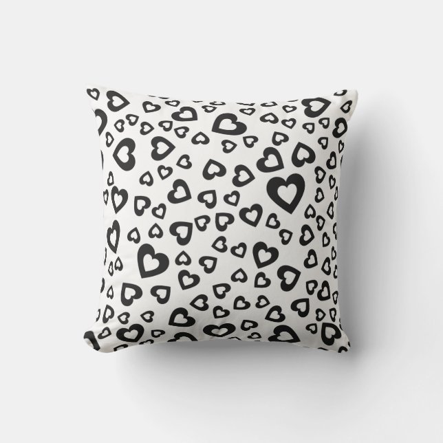 Black Hearts Pattern Throw Pillow (Front)