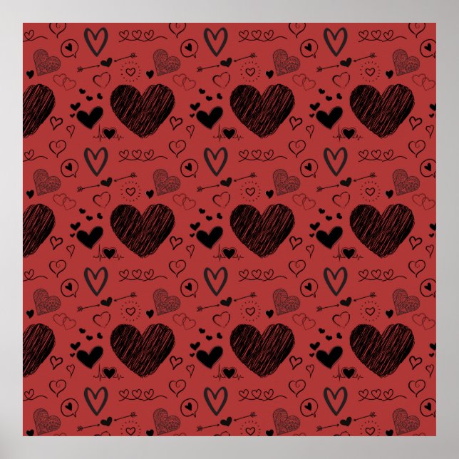 black hearts - red background poster (Front)