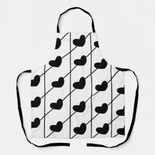 Black Hearts Stripes Pattern Apron