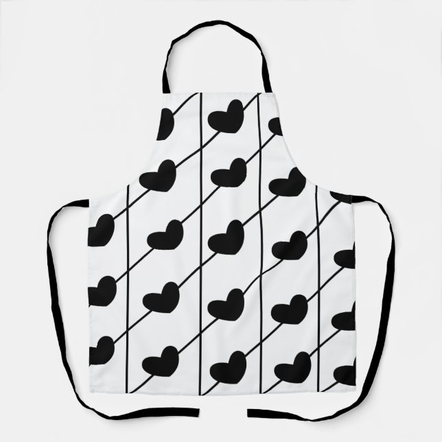 Black Hearts Stripes Pattern Apron (Front)
