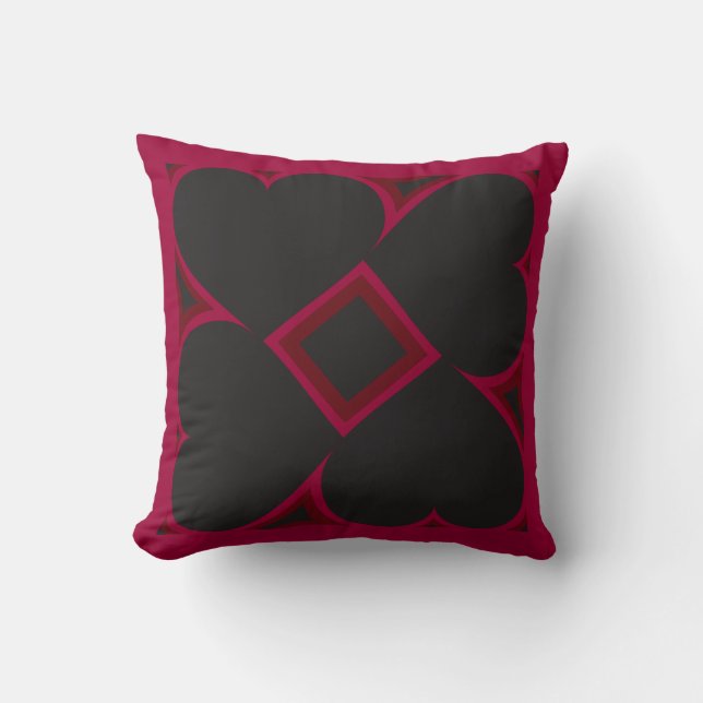 Black hearts tile pattern throw pillow (Front)