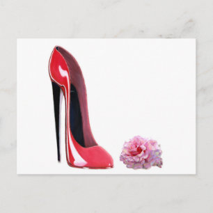 Black heel red stiletto shoe and rose postcard