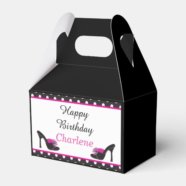 Black Heels Shoes with Black Polka Dots Favor Box (Front Side)