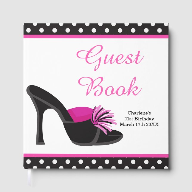 Black Heels Shoes with Black Polka Dots Guest Book (Front)