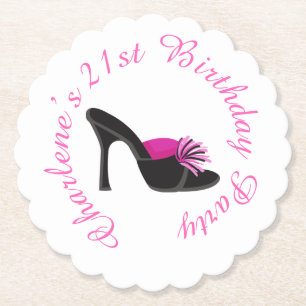 Black Heels Shoes with Black Polka Dots Paper Coaster